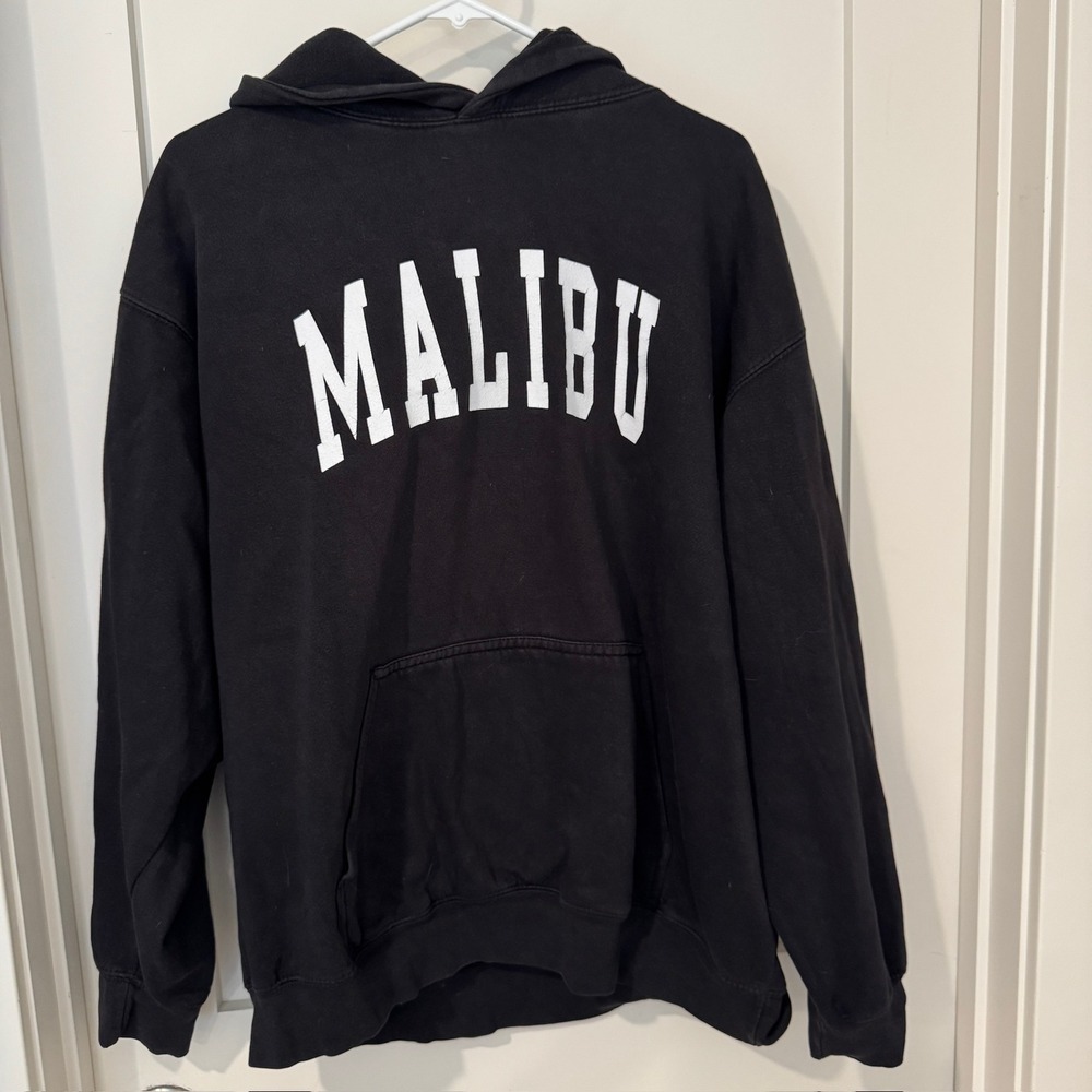 John Galt Brandy Melville Malibu Hoodie Black Oversized Sweatshirt One Size